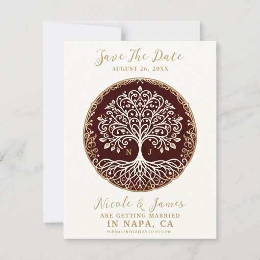 Tree of Life Rustiek Donkerrood Keltisch Save the Kaart (Voorkant)