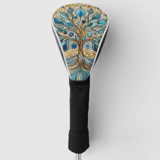 Tree of Life Shattered Glass Mosaic Aqua Blues  Golfheadcover (Voorkant)