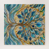 Tree of Life Shattered Glass Mosaic Aqua Blues  Legpuzzel (Horizontaal)