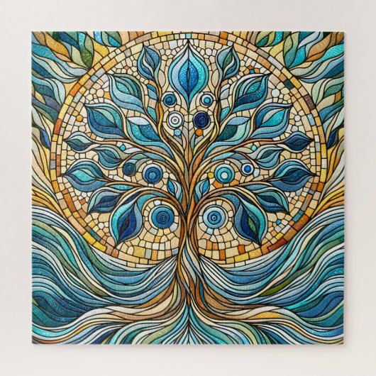Tree of Life Shattered Glass Mosaic Aqua Blues  Legpuzzel (Verticaal)