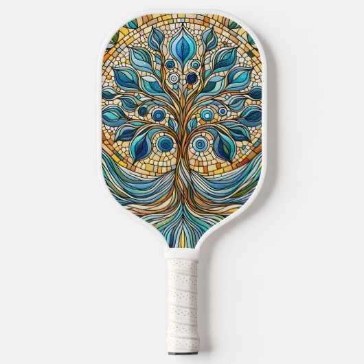 Tree of Life Shattered Glass Mosaic Aqua Blues  Pickleball Paddle (Voorkant)