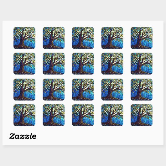 Tree of Life Shattered Glass Mosaic Vierkante Sticker (Vel)