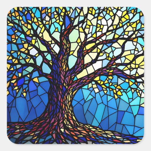 Tree of Life Shattered Glass Mosaic Vierkante Sticker (Voorkant)