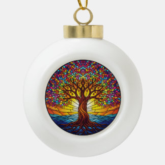Tree of Life-versiering 2025, Gebrandschilderd eff Keramische Bal Ornament