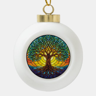 Tree of Life-versiering 2025, Gebrandschilderd eff Keramische Bal Ornament