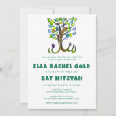 Tree of Life Waterverf Custom Bar Bat Mitzvah Kaart (Voorkant)