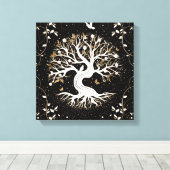 Tree of Life - Ygdrasil - black white and gold Canvas Afdruk (Insitu (Houten vloer))
