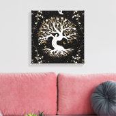 Tree of Life - Ygdrasil - black white and gold Canvas Afdruk (Insitu (Woonkamer))