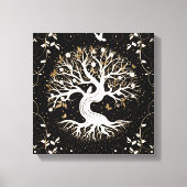 Tree of Life - Ygdrasil - black white and gold Canvas Afdruk (Voorkant)