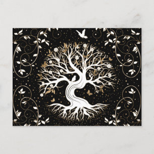 Tree of Life - Ygdrasil - black white and gold Feestdagenkaart