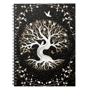Tree of Life - Ygdrasil - black white and gold Notitieboek