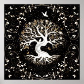 Tree of Life - Ygdrasil - black white and gold Poster (Voorkant)
