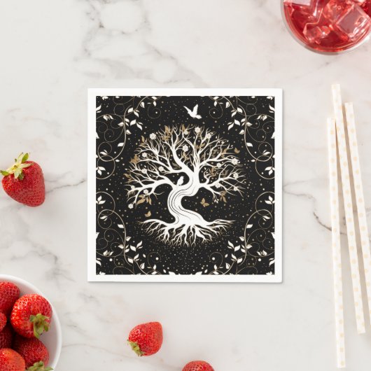 Tree of Life - Ygdrasil - black white and gold Servet (Insitu)