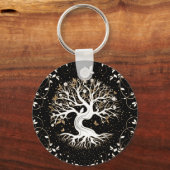 Tree of Life - Ygdrasil - black white and gold Sleutelhanger (Voorkant)