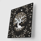 Tree of Life - Ygdrasil - black white and gold Vierkante Klok (Hoek)