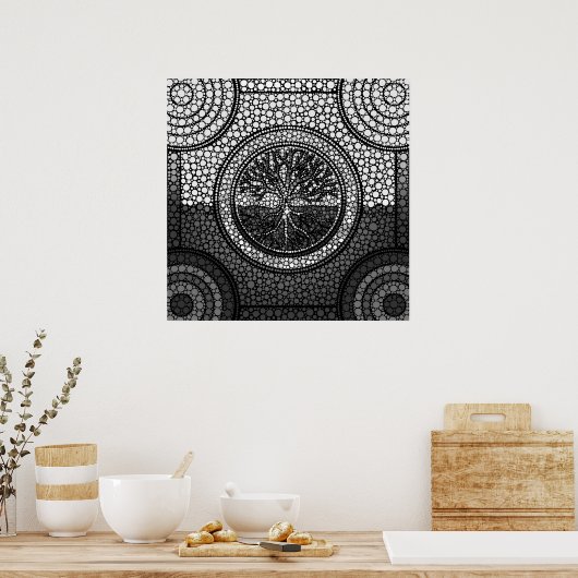 Tree of life - Ygdrasil - Dot Art Grayscale Poster (Keuken)