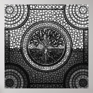 Tree of life - Ygdrasil - Dot Art Grayscale Poster