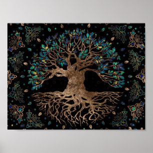 Tree of life - Ygdrasil Golden and Marble ornament Poster