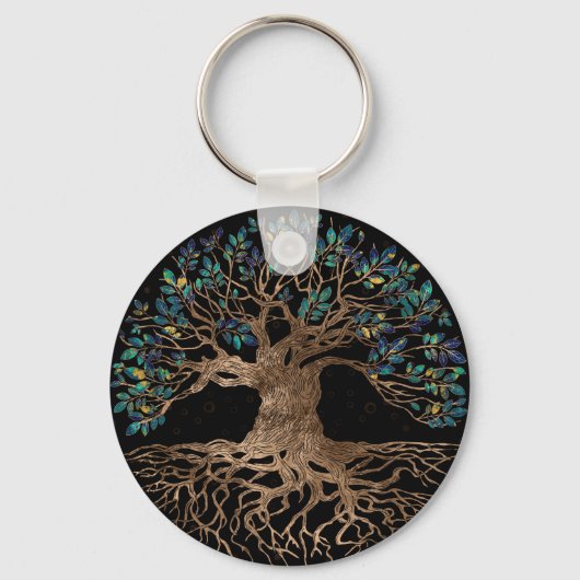 Tree of life - Ygdrasil Golden and Marble ornament Sleutelhanger (Voorkant)