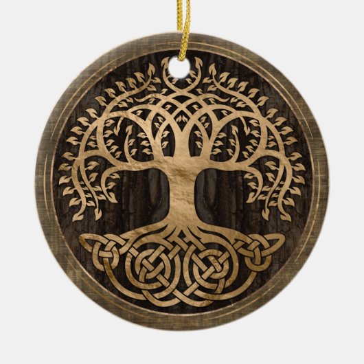 Tree of life -Yggdrasil - Wood Bark and Gold Keramisch Ornament (Voorkant)