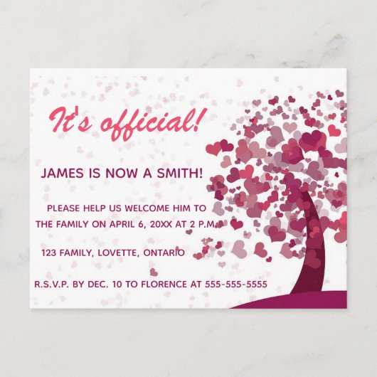 Tree of Love Adoptie Uitnodiging Briefkaart (Voorkant)
