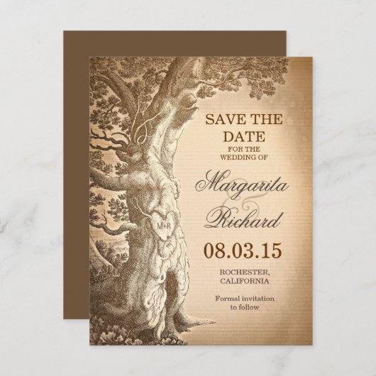  Tree Old Rustic Bewaar de datumkaarten Save The Date (Voorkant / Achterkant)