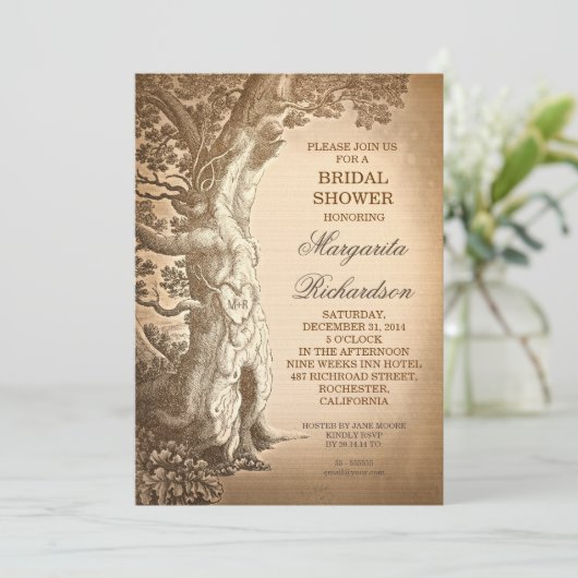 Tree Old Rustic Bruids Douche Uitnodigingen (Staand voorkant)
