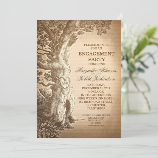  Tree Old Rustic Engagement Party Nodigt uit Kaart (Staand voorkant)