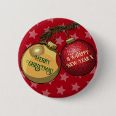 Tree Ornamenten Branch Vrolijk Kerstfeest & Nieuwj Ronde Button 5,7 Cm (Voorkant)