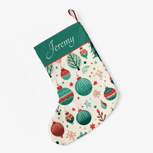  Tree Ornamenten Pattern Retro Christmas Kleine Kerstsok (Achterkant (Hangend))