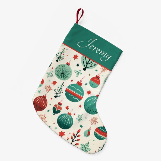 Tree Ornamenten Pattern Retro Christmas Kleine Kerstsok (Voorkant (Hangend))