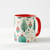  Tree Ornamenten Pattern Retro Christmas Mok (Voorkant rechts)