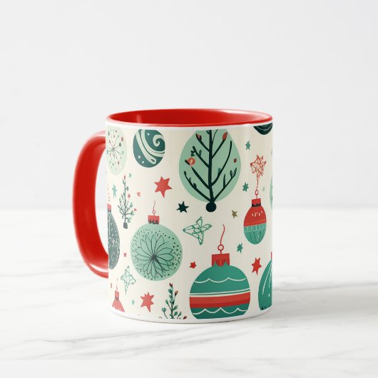  Tree Ornamenten Pattern Retro Christmas Mok (Voorkant links)