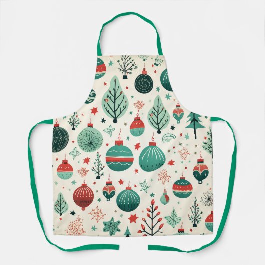 Tree Ornamenten Pattern Retro Christmas Schort (Voorkant)