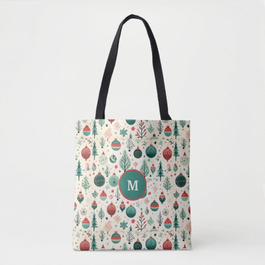  Tree Ornamenten Pattern Retro Christmas Tote Bag (Voorkant)