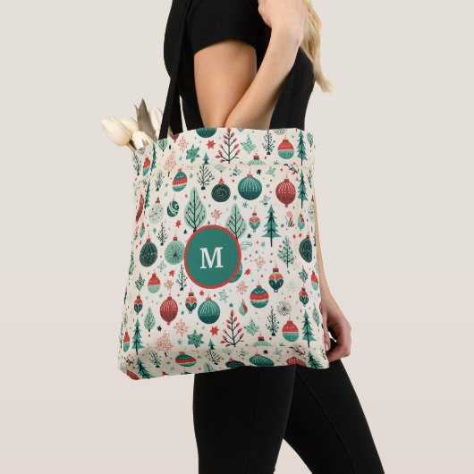  Tree Ornamenten Pattern Retro Christmas Tote Bag (Dichtbij)