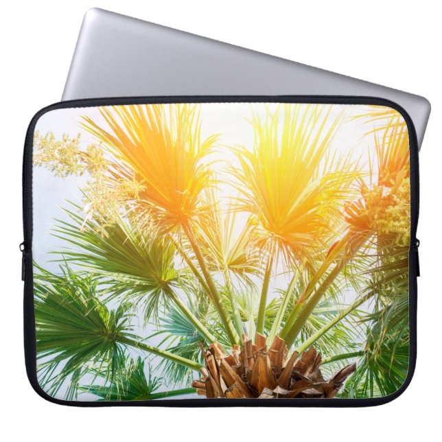 Tree palm bright sun summer background tropical p. laptop sleeve (Voorkant)