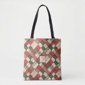 Tree pattern christmas  patchwork green red name tote bag (Voorkant)
