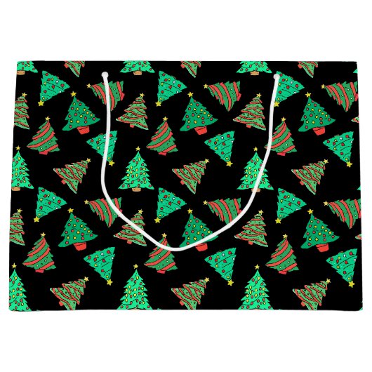 Tree Pattern Kerstvakantie Zwart Groot Cadeauzakje (Voorkant)