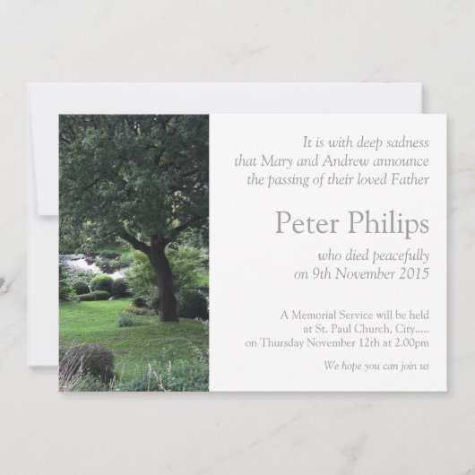 Tree Peaceful Garden 6 begrafenisaankondiging Kaart (Voorkant)