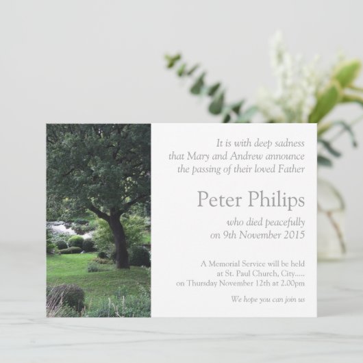 Tree Peaceful Garden 6 begrafenisaankondiging Kaart (Staand voorkant)