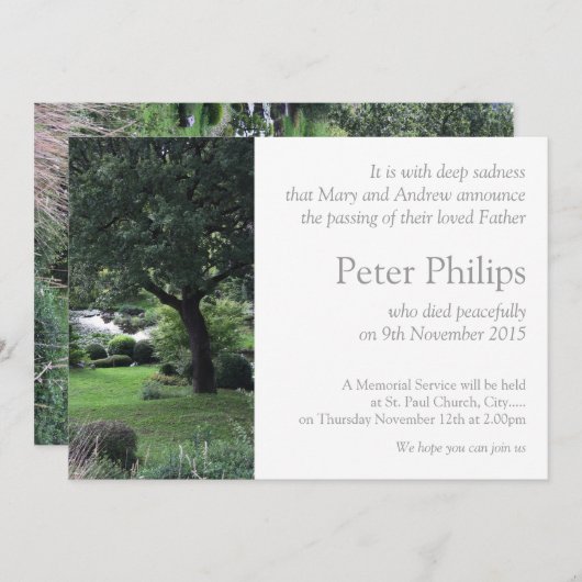 Tree Peaceful Garden 6 begrafenisaankondiging Kaart (Voorkant / Achterkant)