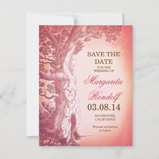  Tree Pink Sla de datumkaarten op Save The Date (Voorkant)