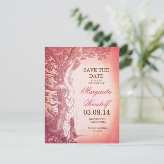 Tree Pink Sla de datumkaarten op Save The Date (Staand voorkant)