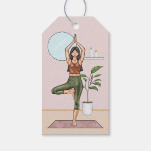 Tree Pose Yoga Stretch Oefenen Workout Vrouw Cadeaulabel