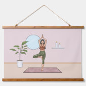 Tree Pose Yoga Stretch Oefenen Workout Vrouw Hangend Wandkleed (Voorkant)