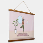 Tree Pose Yoga Stretch Oefenen Workout Vrouw Hangend Wandkleed (Gebogen)