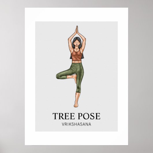 Tree Pose Yoga Stretching Balance Workout Vrouw Poster (Voorkant)
