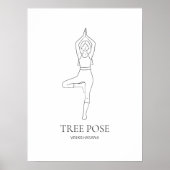 Tree Pose Yoga Vrouw Minimalistische Zwarte Lijn K Poster (Voorkant)