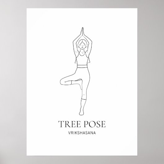 Tree Pose Yoga Vrouw Minimalistische Zwarte Lijn K Poster (Voorkant)
